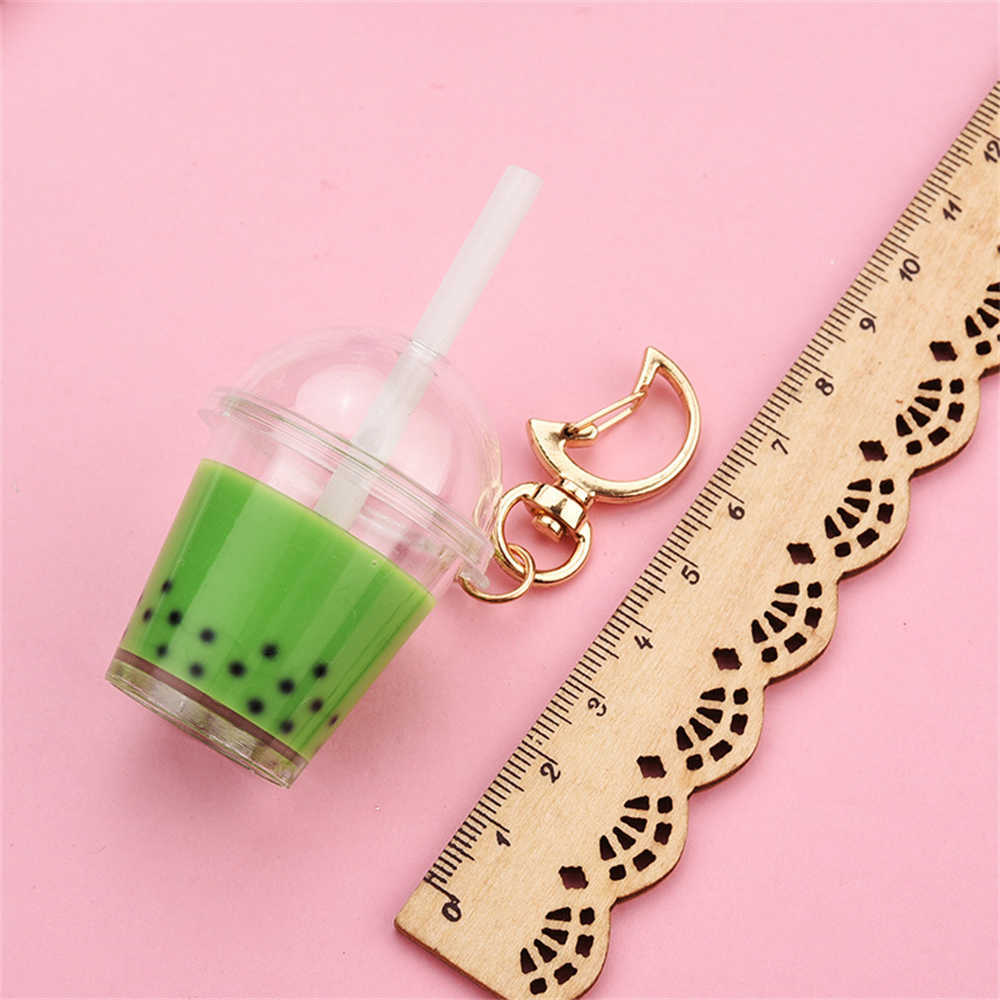 Key Rings Cute Mini Bubble Tea Keychain For Women Acrylic Simulation Bubble Cup Moon Key Chains with Straw Girl Gift Decoration Pendant G230210