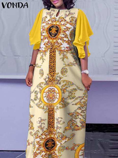 Party Dresses VONDA Bohemian Maxi Dress Women Half Sleeve Ruffled Vintage Printed Robe Femme Summer Casual Loose Ruffles Vestidos 230211