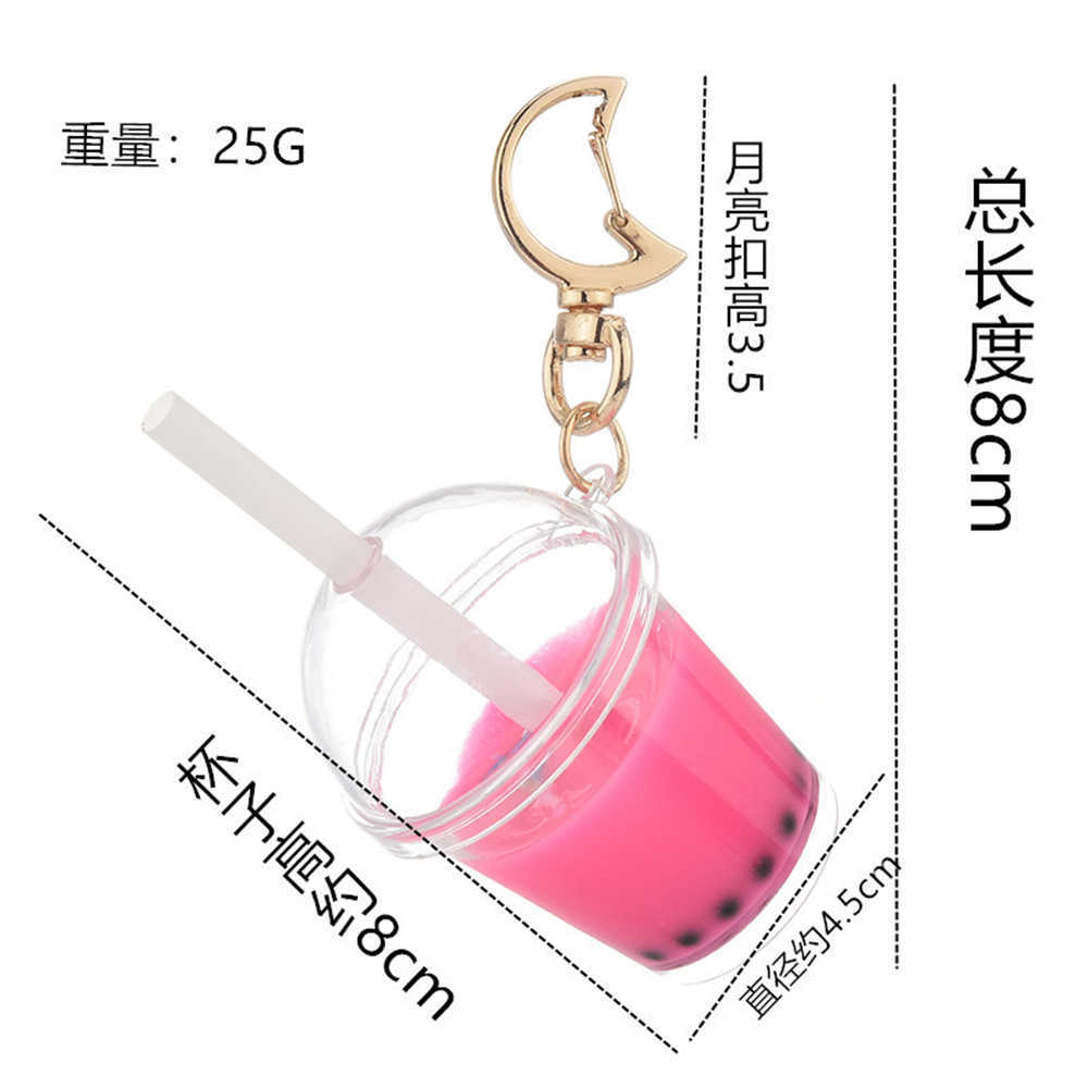 Key Rings Cute Mini Bubble Tea Keychain For Women Acrylic Simulation Bubble Cup Moon Key Chains with Straw Girl Gift Decoration Pendant G230210
