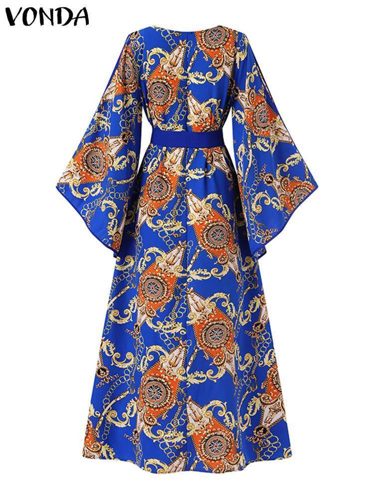 Party Dresses Bohemian Maxi Long Women Sexy Sleeve Holiday Pleated Vintage Printed Sundress Casual Vestido Femme 230211