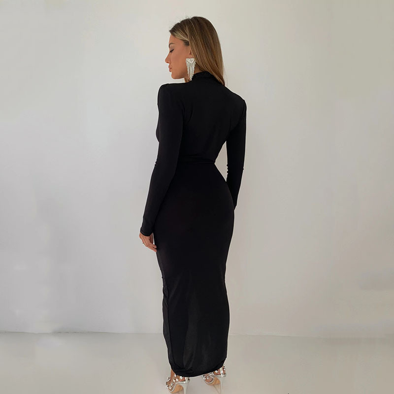 Party Dresses GACVGA Elegant Pleated Casual Bodycon Long Autumn Winter Women Slim Evening Robe Sexy Bandage Ladies 230211