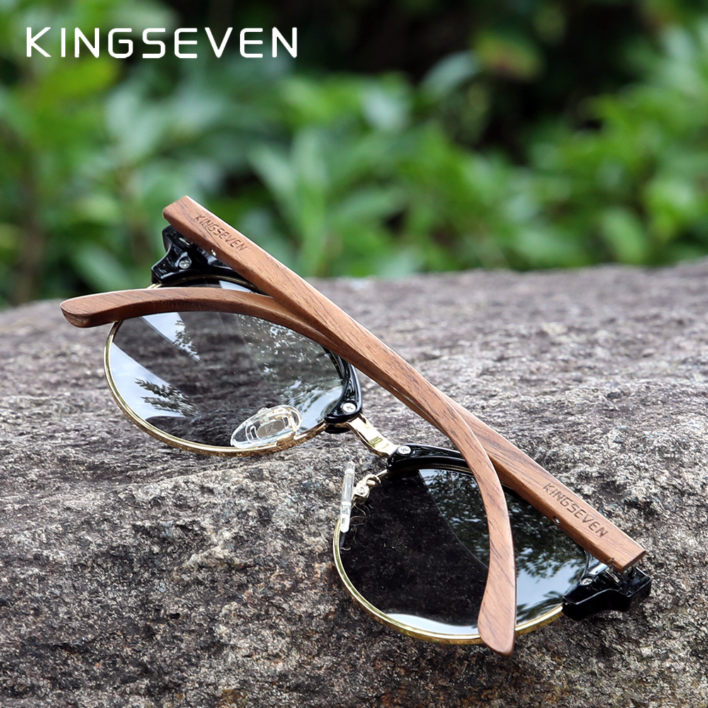 Sunglasses KINGSEVEN Handmade High Quality Black Walnut Wood Men Women Polarized Mirror Sun Glasses Male UV400 Shades 230211