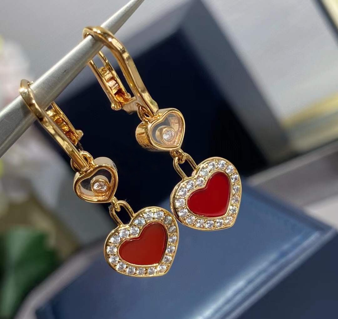 Fashion Geometric Red Heart Earring White Shell Dangle Earrings Wedding Single Diamond Fine Jewelry Gold Plated Tassel Design