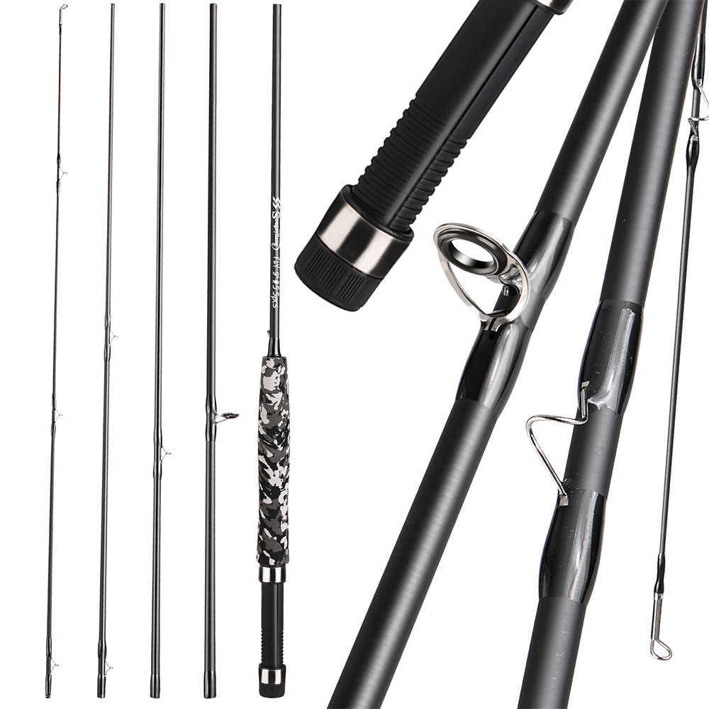 Boat Fishing Rods Sougayilang 5# Fly Fishing Rod Lightweight Ultra Portable 5 Section Carbon Fiber Rod Graphite EVA Handle Travel Fly Rod Pesca J23021