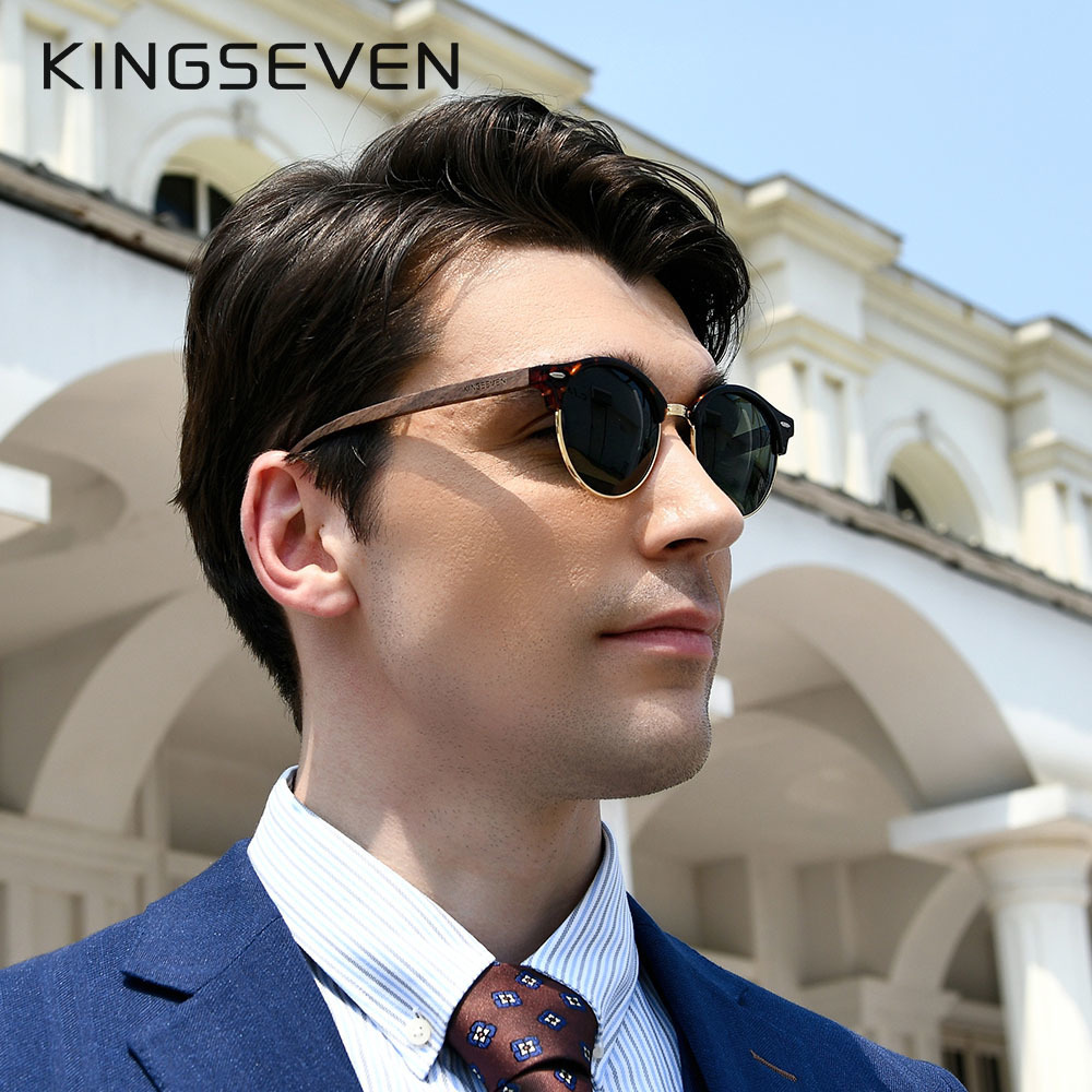 Sunglasses KINGSEVEN Handmade High Quality Black Walnut Wood Men Women Polarized Mirror Sun Glasses Male UV400 Shades 230211