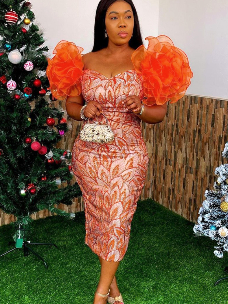 Party Dresses Red Midi for Women Wedding Evening Strapless Short Sleeve Print Robes Femmes Pencil Birthday Celebrate Summer 4XL 230211