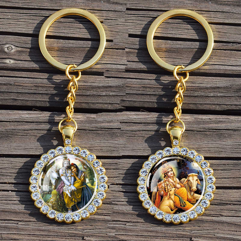 Key Rings Shiva Nataraja Keychain Buddhist Jewelry Lakshmi Goddess Rhinestone Pendant Hinduism Amulet Keyring Gift G230210