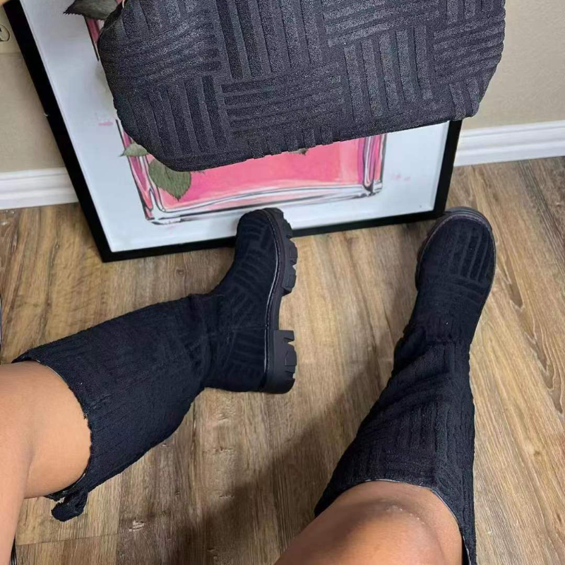 Boots Women's Boots Fashion Round Toe Thick Sole Thick Heel Fashion Cloth Boots Warm Middle Boots Ladies Large Size Cotton Boots shoes 230211