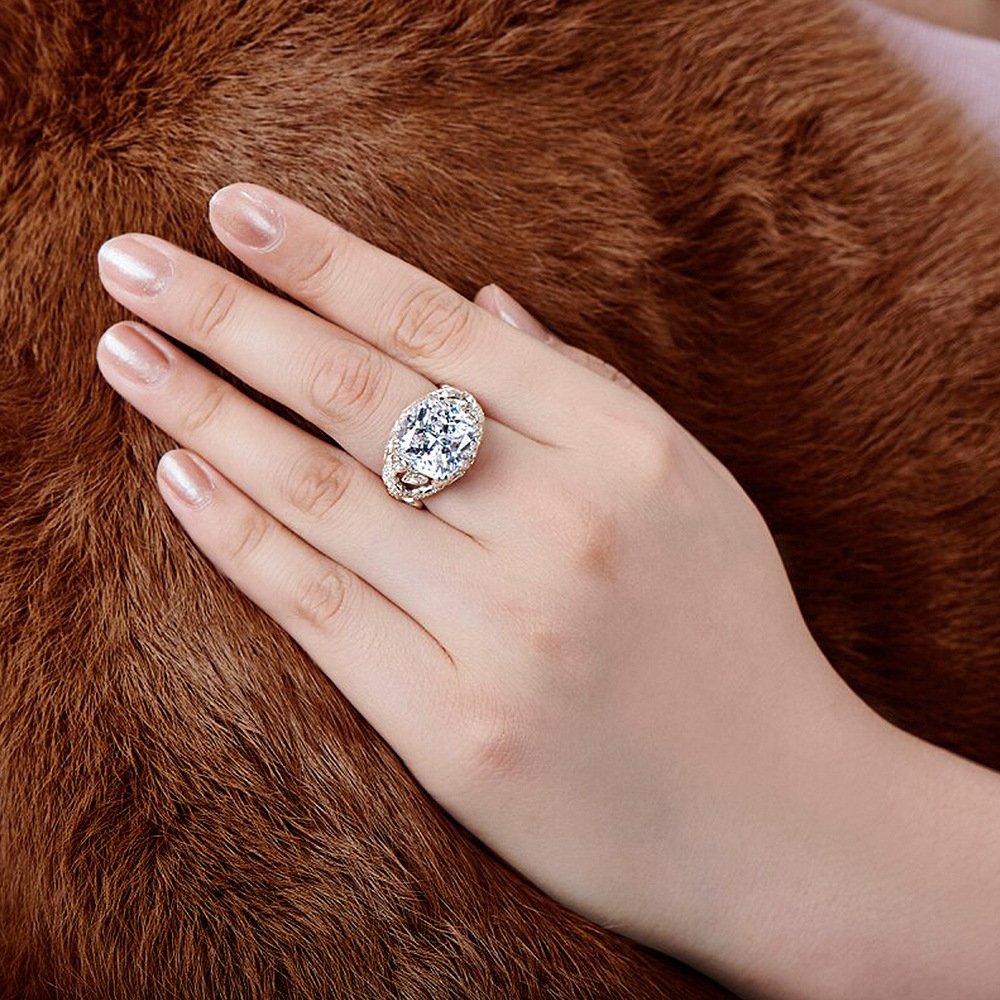 Choucong Brand Wedding Rings Luxury Jewelry 925 Sterling Silver Large Cushion Shape 5A Cubic Zircon CZ Diamond Gemstones Party Women Engagement Flower