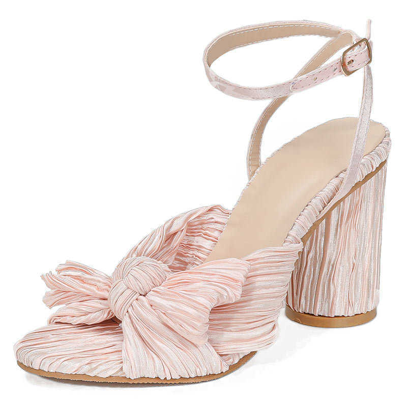 Sandals Baldauren Women Sandals New Brand Summer Shoes Pleated Bow-knot Round Heels Open Toe Dress Shoes Big Size Party Wedding Shoes z250418