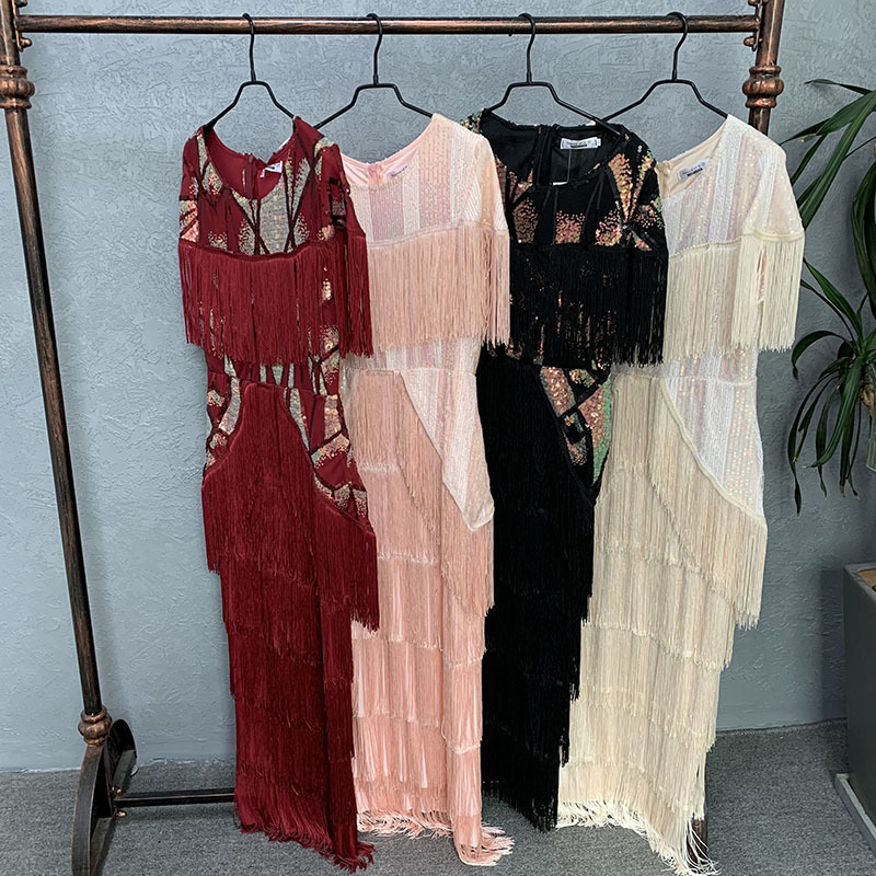 Party Dresses Women Summer Sexy Fringed Embellished Bodycon Celebrity Evening Dress Short Sleeve Fringe Tassel Club Party Dress Vestidos 230211