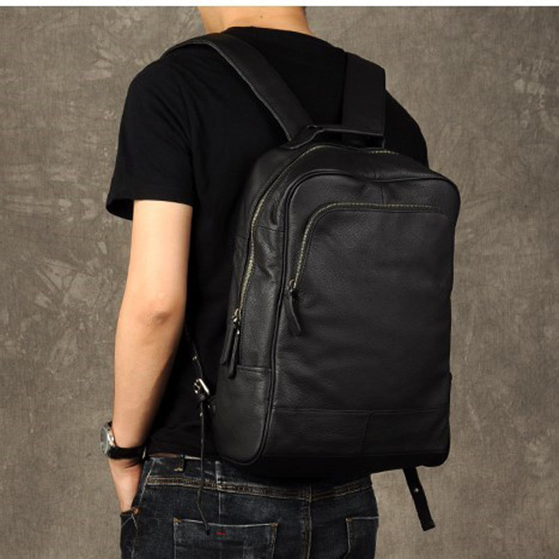 School Bags High Quality Fashion Genuine Leather Backpack Men Bagpack Student Bag daily male Rucksack large Knapsack Black 230210