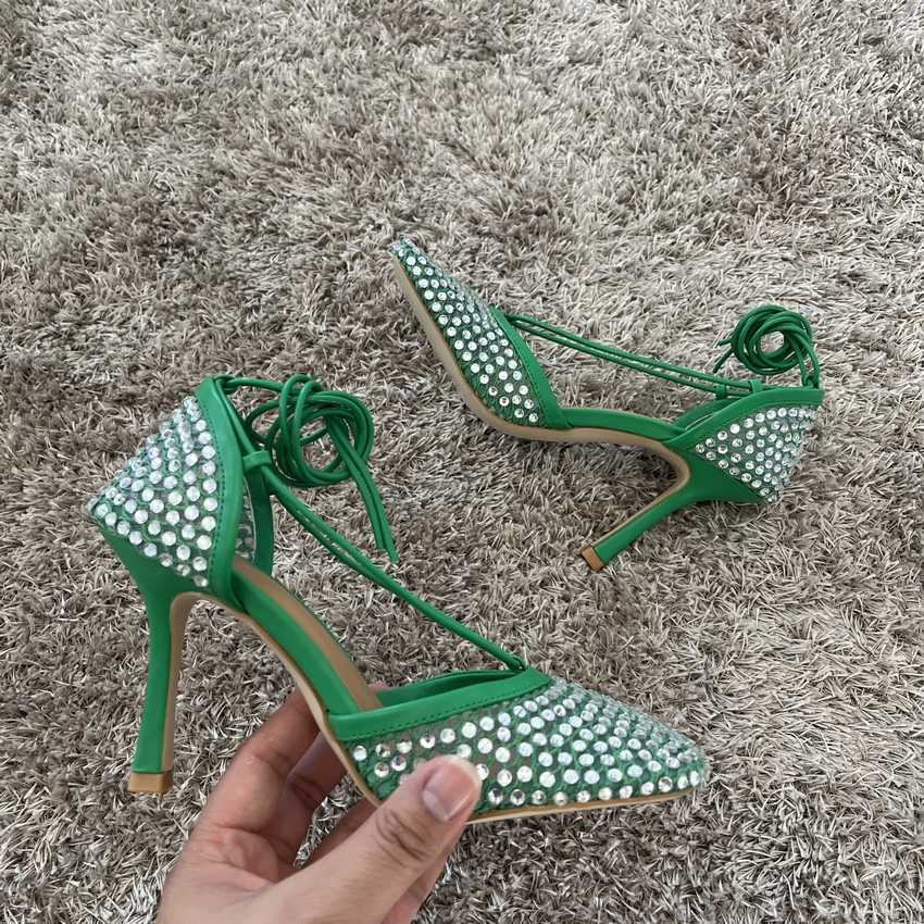 Sandals 9CM High Heels Women Sandals Crystal Sandal Shoes Woman High Heel Shoe Womens Ankle Strap Summer Sandals Rhinestone Pumps G230211