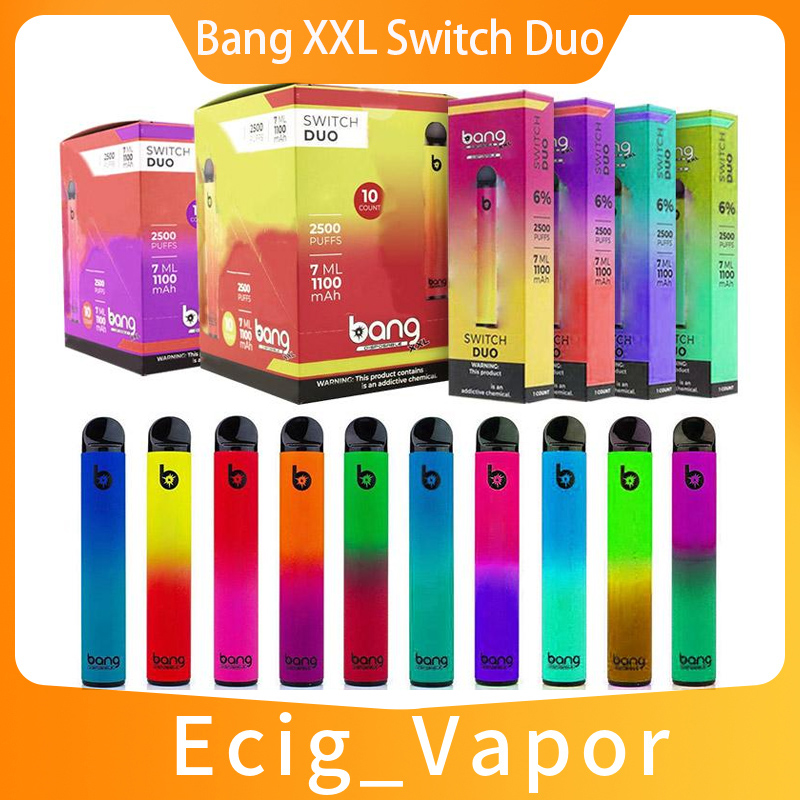 Bang XXL Switch Duo Disposable Device Kit E cigarettes 2 In 1 2500 Puffs 1100mAh Battery 7ml Prefilled Cartridge Pods Vape Pen Vs Bar BC Ultra Randm
Bang XXL Switch Duo Disposable Device Kit E cigarettes 2 In 1 2500 Puffs 1100mAh Battery 7ml Prefilled Cartridge Pods Vape Pen Vs Bar BC Ultra Randm