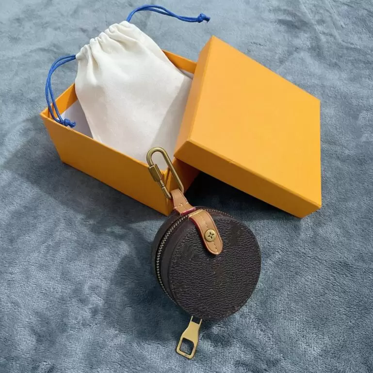 Designer Letter Printing Keychain Wallet Keyring Fashion Purse Pendant Car Chain Charm Brown Flower Mini Coin Holder Keychains no box