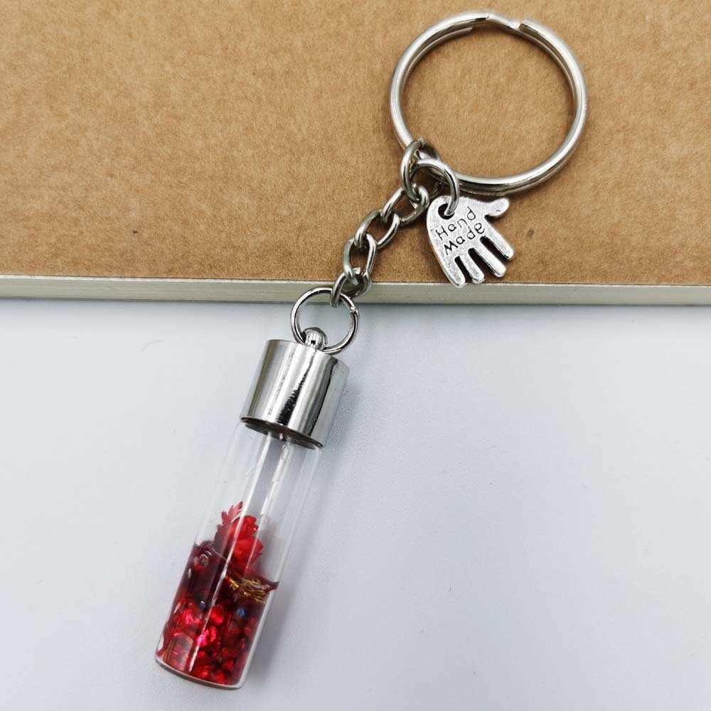 Key Rings ing Bottle Eternal Flower Keychain Student Pendant Backpack Car Key Pendant Couple Gift Flower Glass Bottle Pendant Keychain G230210
