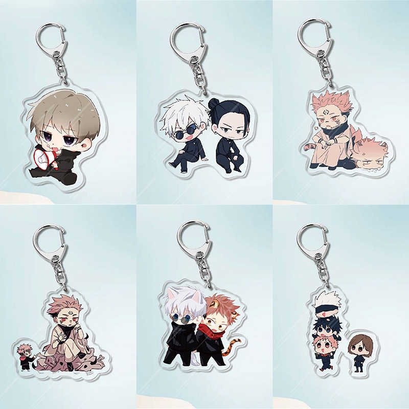 Key Rings Cute Jujutsu Kaisen Q Version Keychain Gojo Satoru Geto Suguru Yuji Itadori Inumaki Toge Acrylic Pendant Key Chain Anime Jewelry G230210