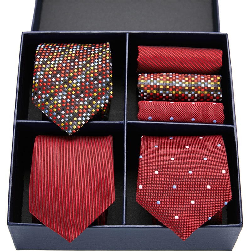 Neck Tie Set Gift box packing Silk Ties For Men Novelty Hanky Set 3 Styles Men's Tie Formal Red Cravat for Wedding Business Necktie 230210