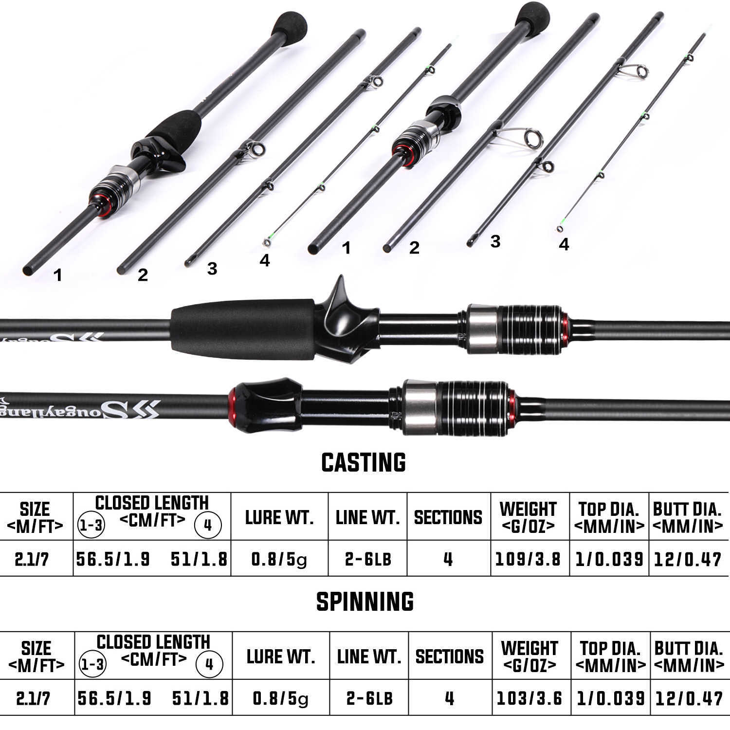 Boat Fishing Rods Sougayilang Fishing Rod 4 Section 21m UltraLight Carbon Fiber Pike Spinning and Casting Rod for Fishing with EVA Handle Pesca J23021