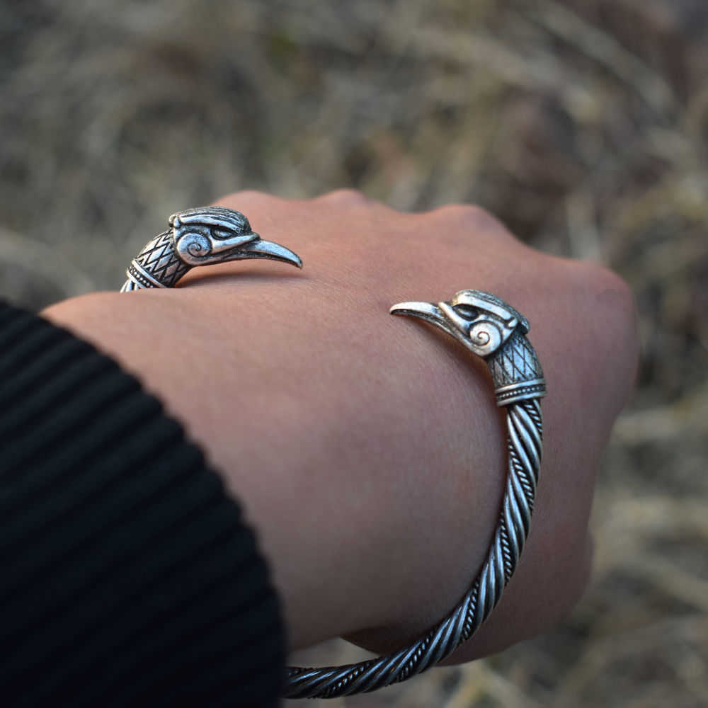 Bangle sanlan viking Ravens Bracelet Odin Ravens hugin and munin Raven Pagan bracelets bangles Male Raven Vikings Norse Nordic G230210