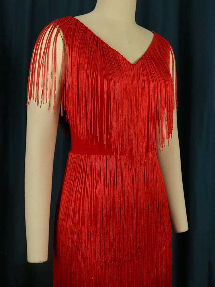 Party Dresses Red Tassel Dresses Women Sexy V Neck Fringe Cocktail Event Party Outfits Sleeveless Summer Fashion Gowns for Ladies 230211