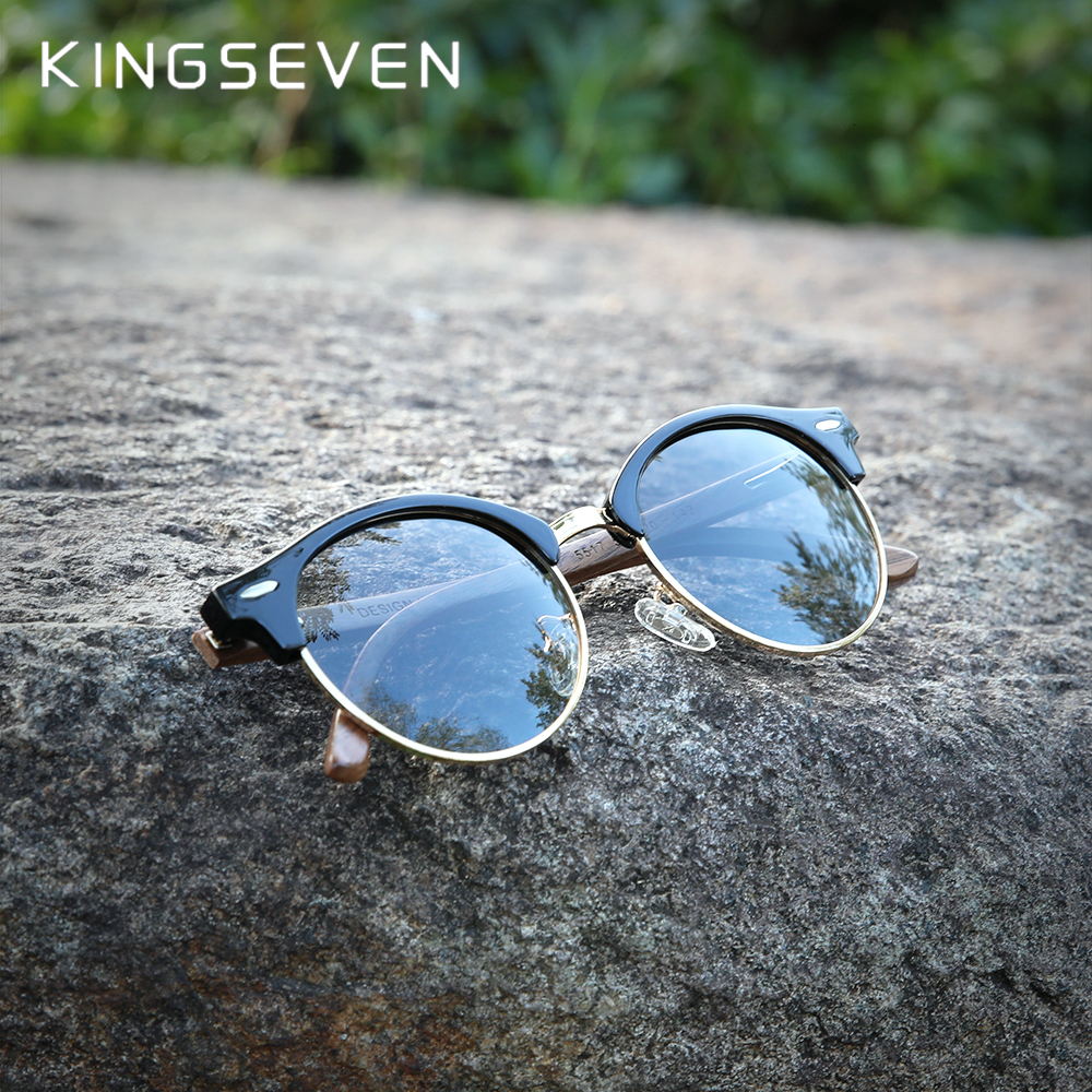 Sunglasses KINGSEVEN Handmade High Quality Black Walnut Wood Men Women Polarized Mirror Sun Glasses Male UV400 Shades 230211