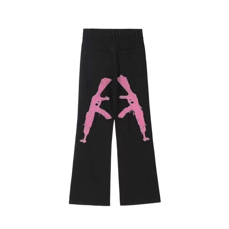 Men's Jeans American retro alphabet jeans printing straight high-grade men and women hip-hop trend loose all-match long pants 230211