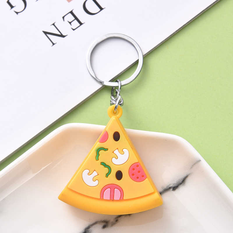 Key Rings Fashion PVC Rubber Keychain Burger Keychain Cute Expression French Fries Pizza Hot Dog Bag Pendant Keyring Friend Gift jewelry G230210