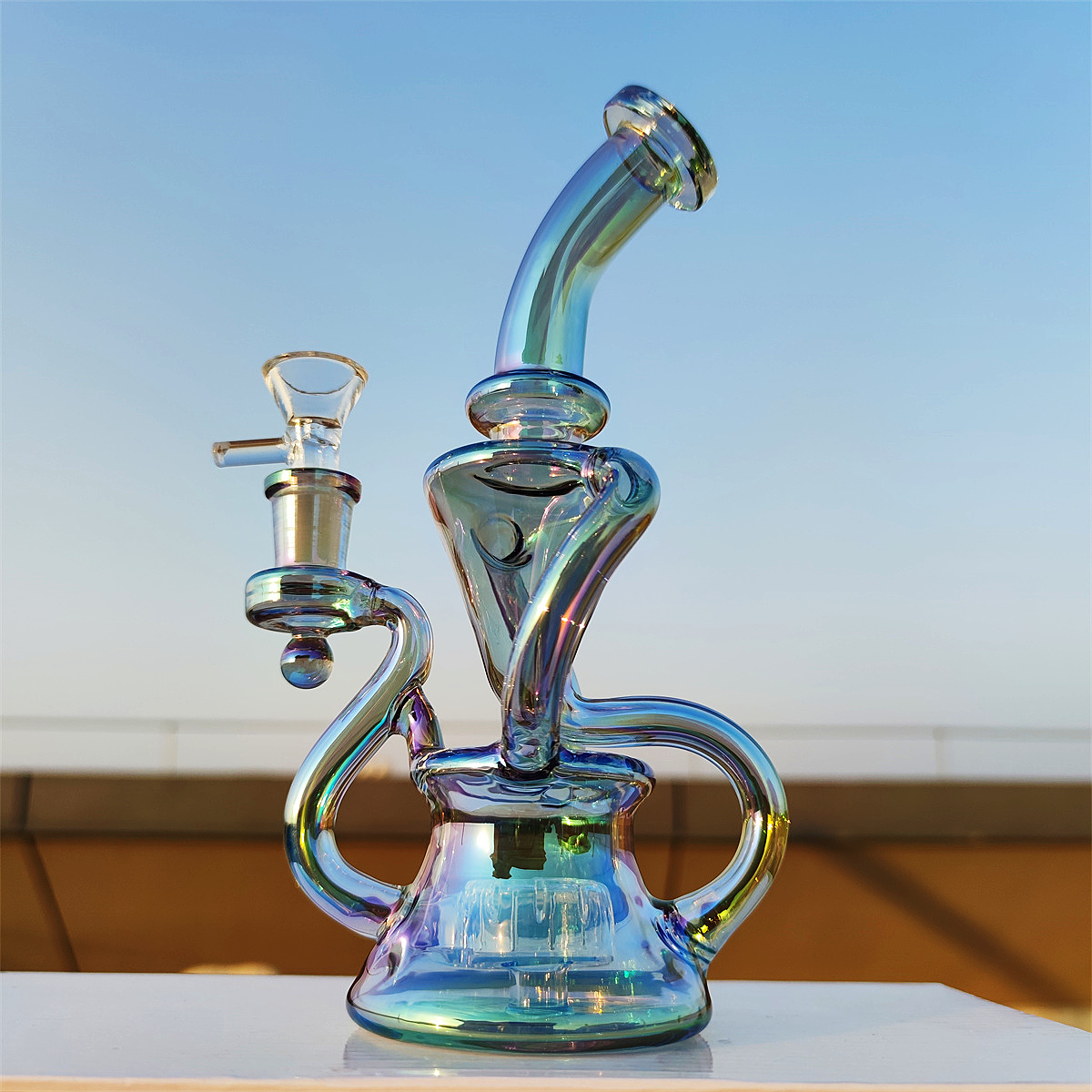 2022 Klein Heady Bong Twin Chamber Rainbow Metallic Hookah Glass Bong Dabber Rig Recycler Pipes Water Bongs Smoke Pipe 14.4mm Female Joint with Regular Bowl
2022 Klein Heady Bong Twin Chamber Rainbow Metallic Hookah Glass Bong Dabber Rig Recycler Pipes Water Bongs Smoke Pipe 14.4mm Female Joint with Regular Bowl