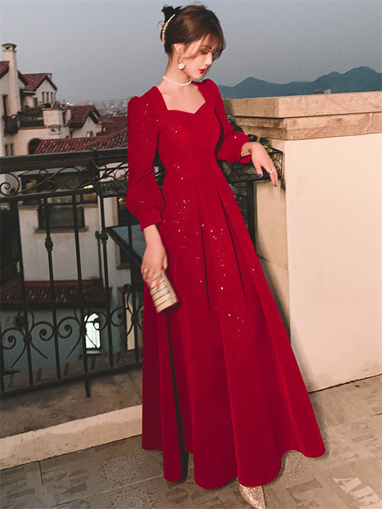 Party Dresses Temperament Dress Women's Solid Color Spring Autumn Square Collar Long-sleeved A-line Long Skirt Fashion Female Clothing 245 230211