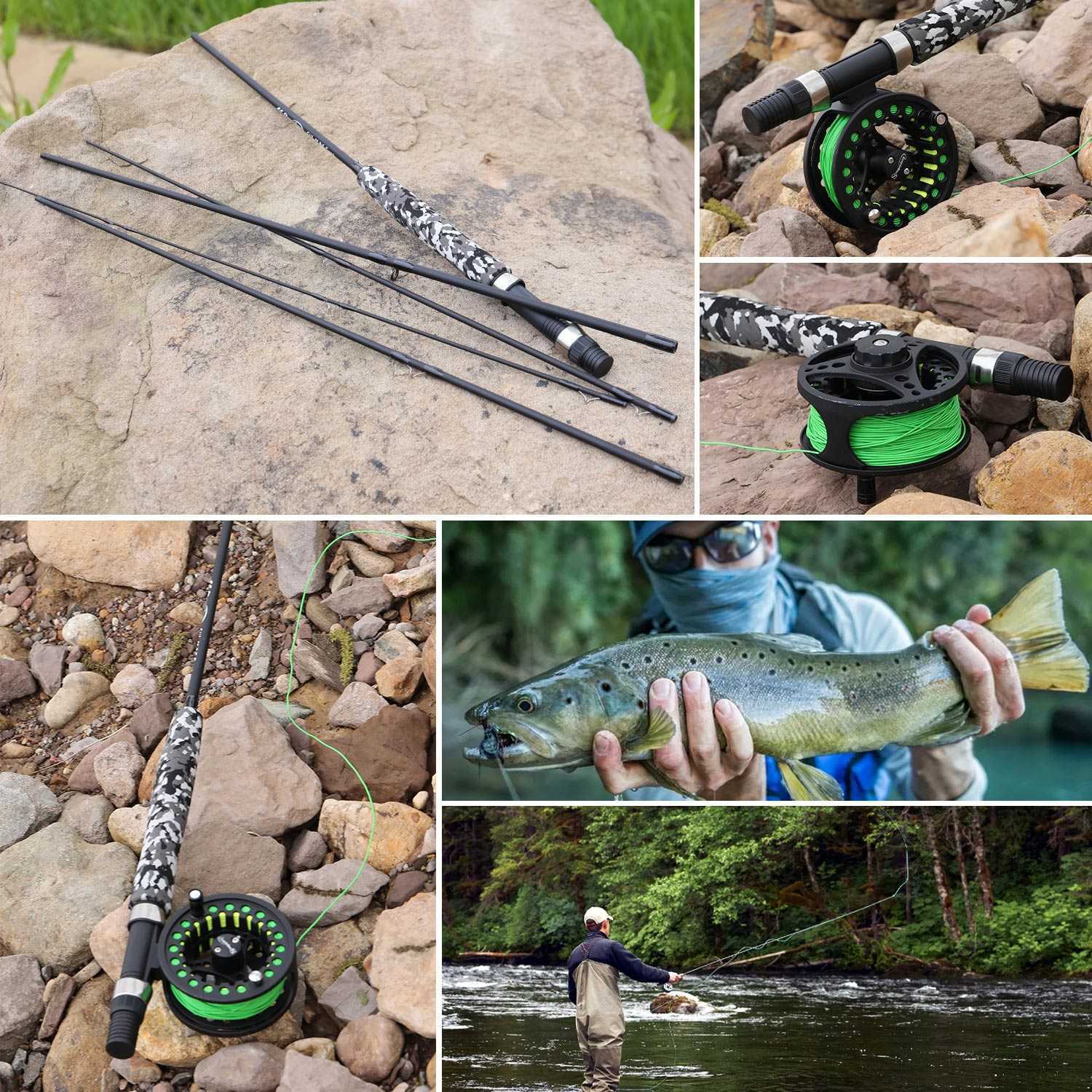 Boat Fishing Rods Sougayilang 5# Fly Fishing Rod Lightweight Ultra Portable 5 Section Carbon Fiber Rod Graphite EVA Handle Travel Fly Rod Pesca J23021