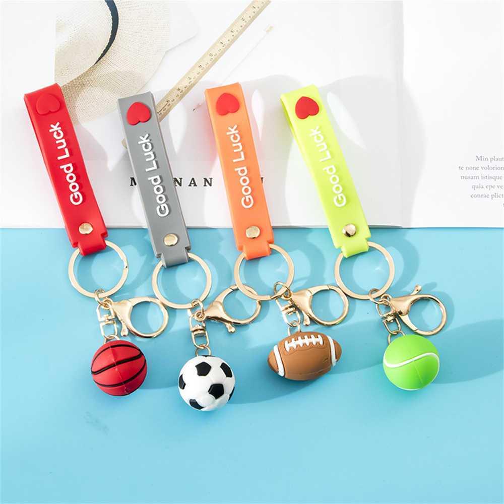 Key Rings Sport Rugby Volleyball Football Basketball Pendant Keychain With Good Luck Letter Sile Wristband Men Fan Souvenir Gifts G230210