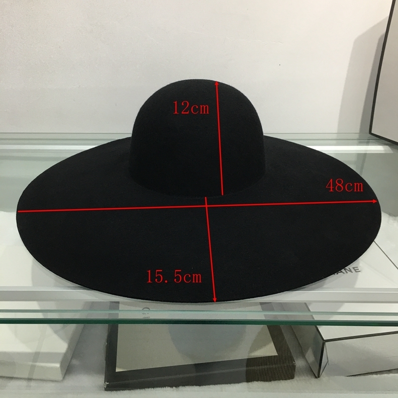 Cloches hukaili Retro Style Warm Wide Brim Wool Fedora Big Hat Black Felt Floppy Winter for Women Party Church Wedding 230211