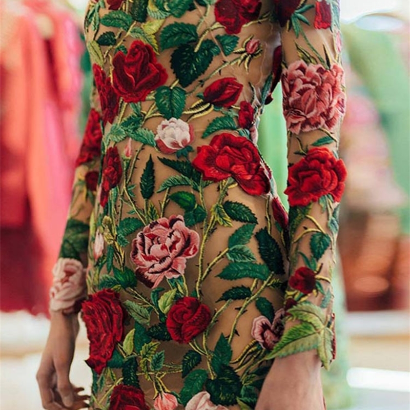 Party Dresses Sexy Embroidered Lace printed Dresses Women Elegant Half High Collar Mini Dress Lady Wedding Party Club EveningBodycon Dress 230211