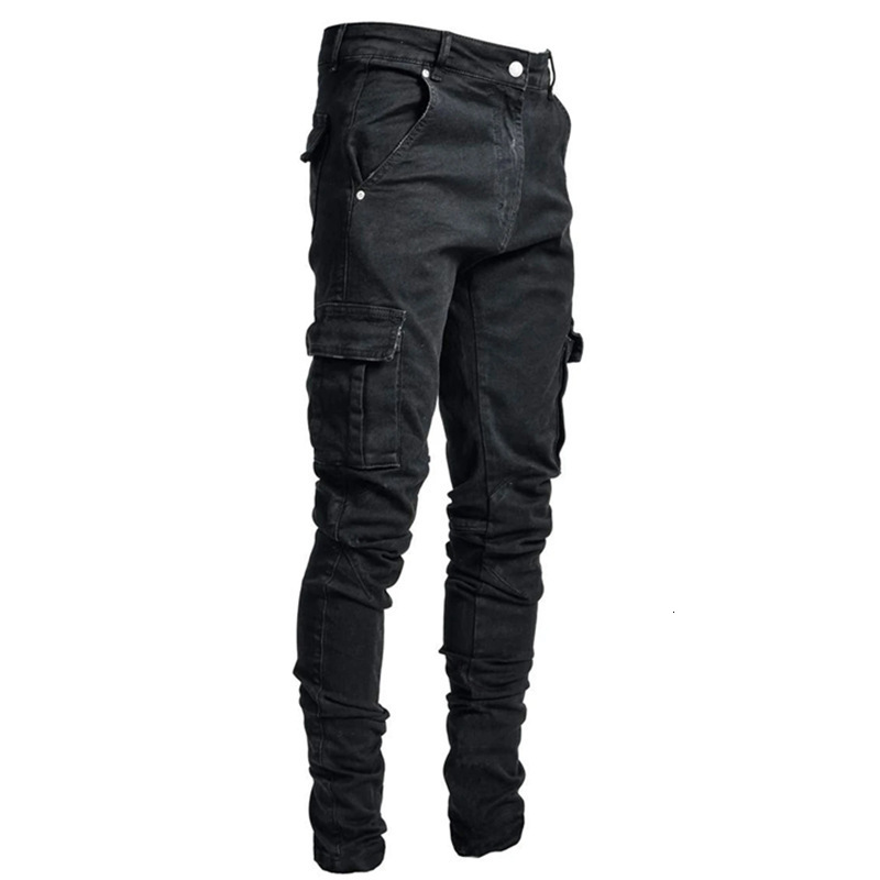 Men's Jeans Pants Casual Cotton Denim Trousers Multi Pocket Cargo Fashion Pencil Side Pockets 230211