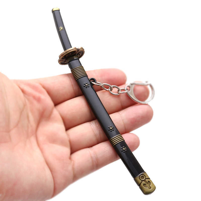 Key Rings New Mini Katana Keychains Pendant Anime Zoro Sword Weapon Pendant Keyrings Fashion Simulated Cosplay Accessory New Arrival G230210