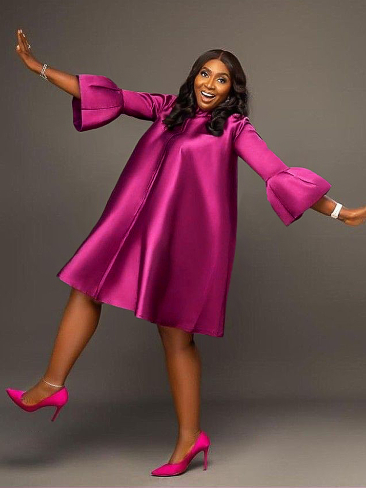 Party Dresses Women Loose Dress Three Quarter Sleeves Oversized Yellow Green Pink Casual Fashion Ladies Classy Summer Autumn Robes Gowns 230211