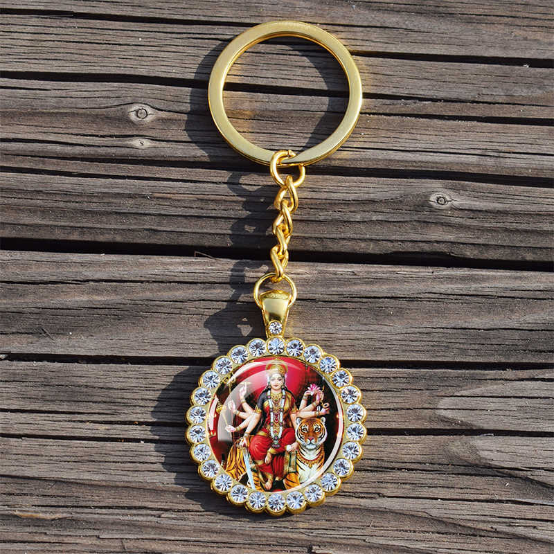 Key Rings Shiva Nataraja Keychain Buddhist Jewelry Lakshmi Goddess Rhinestone Pendant Hinduism Amulet Keyring Gift G230210