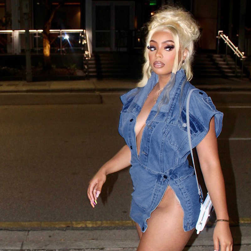 Dresses ANJAMANOR Streetwear Casual Fashion Denim Two Piece Set For Women Split Mini Skirt And Top Sexy Summer 2023 Outfits Dress Sets D85-Fi49 T2