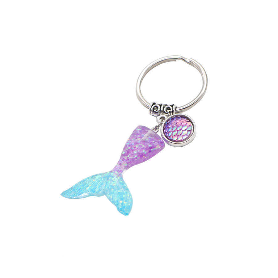 Key Rings 5pcs/lot Shinny Sequins Mermaid Tail Keychain Colorful Fish Scales Pendants Keyring For Friends Sister Party Jewelry Gifts G230210