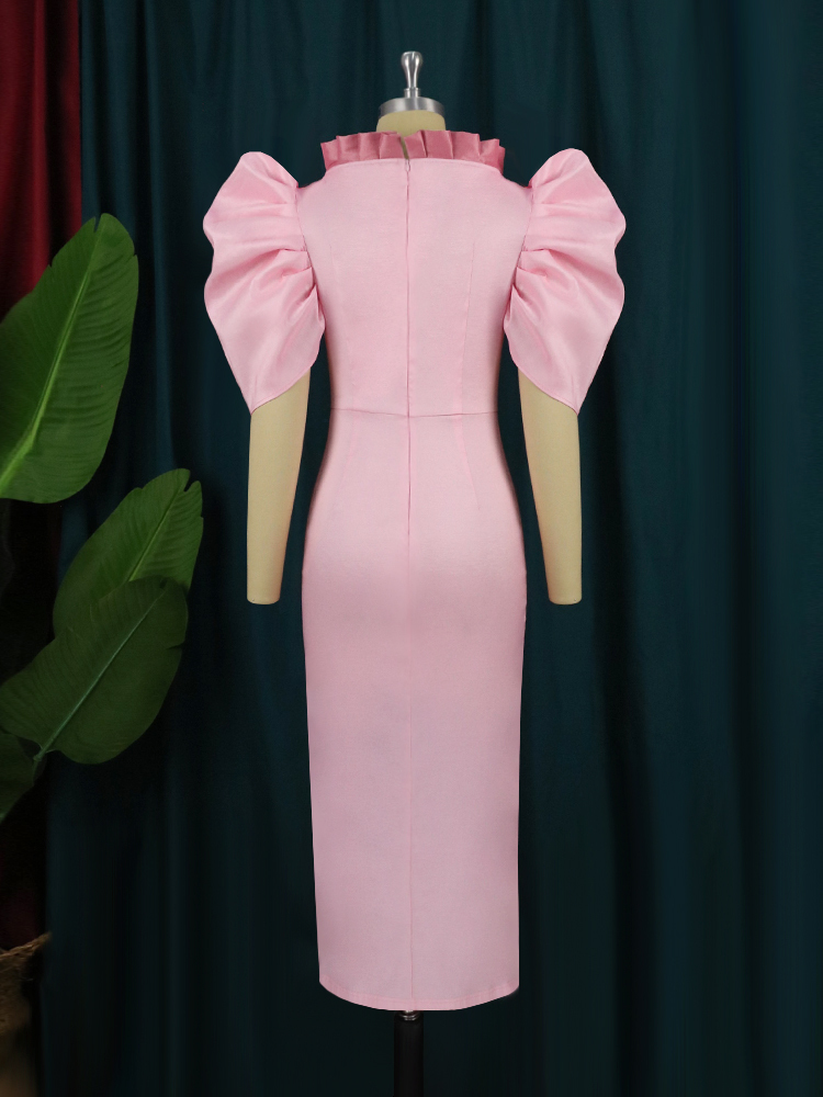 Party Dresses Sexy Pink for Women High Slit Short Puff Sleeve Button Robes Celebrate Homecoming Event Outfits Summer Vestidos 230211