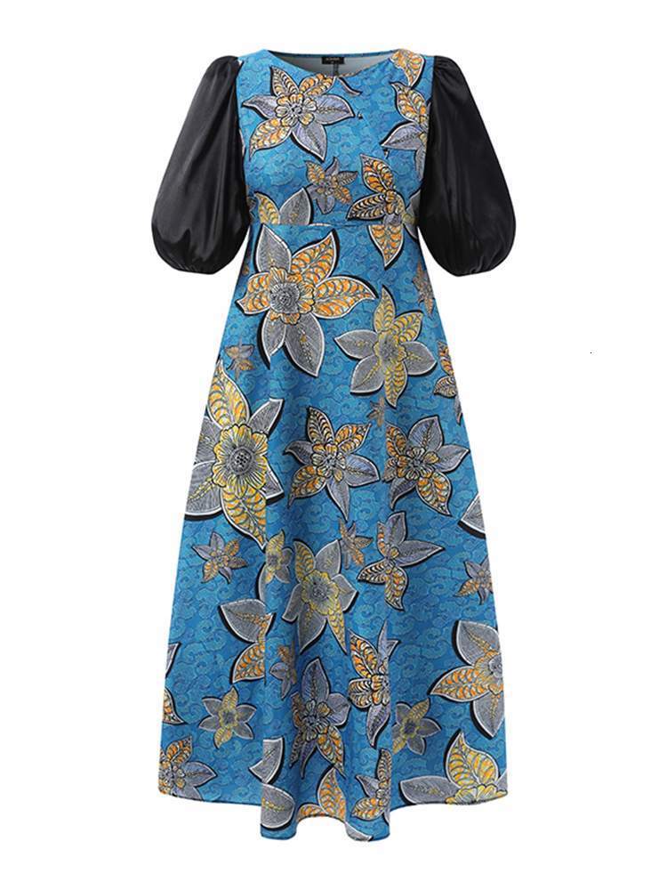 Party Dresses VONDA Summer Maxi Dress Women Fashion Half Sleeve Vintage Printed Evening Party Dresses Casual Patchwork Bohemian Vestido 230211