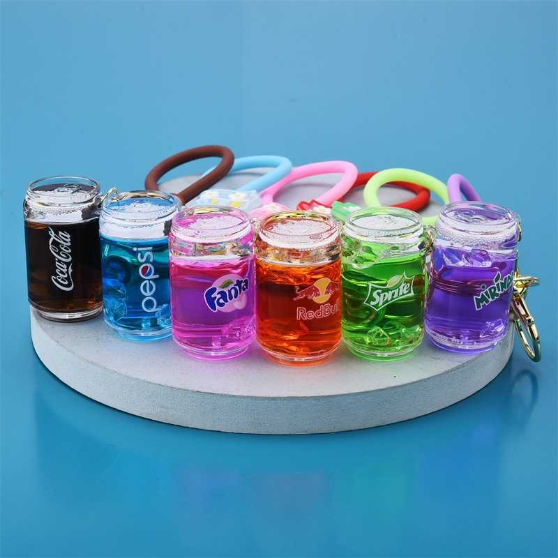Key Rings Simulated Beverage Bottle Keychain Liquid Floating Ice Acrylic Keyring Men Women Bag Pendant Children Drink Bottle Key Chains G230210