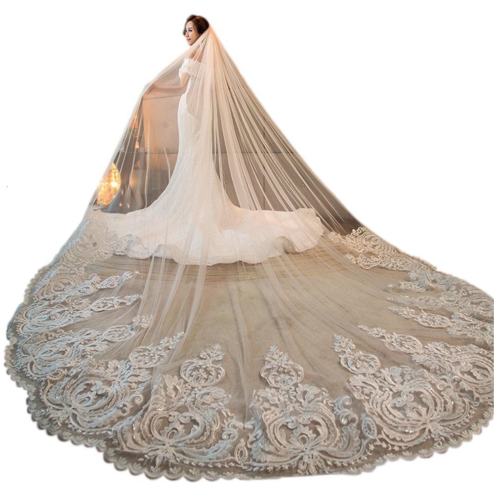 Wedding Hair Jewelry Romantic Long Bridal Veils Cathedral Length Lace Applique 4M Wedding Veil With Free Comb White Ivory High Quality 230210