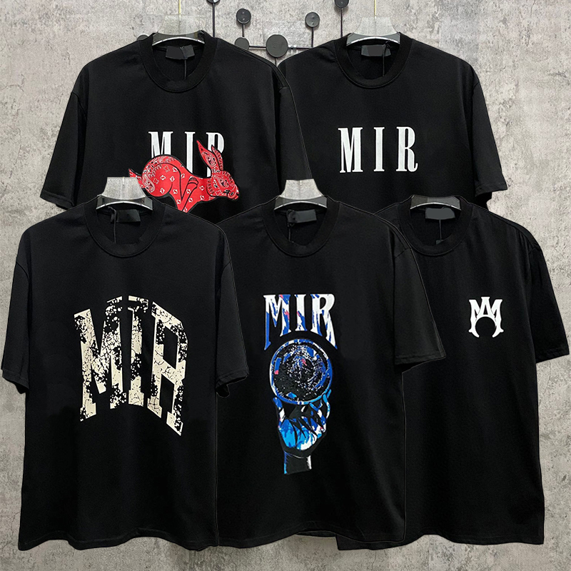 23SS Mens Plus Tees AMIRI Polos Round T-shirt Plus Size Neck Embroidered and Printed Polar Style Summer Wear with Street Pure Cotton