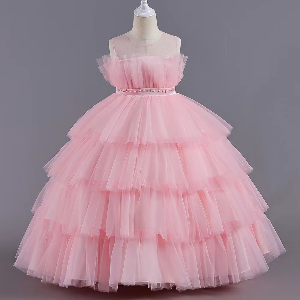 Blush Pink Lovely Flower Girls Dresses For Weddings Tiered Skirts 3D Floral Appliqued Kids Formal Wear Backless Long Girls Pageant Dress Tutu Wedding 