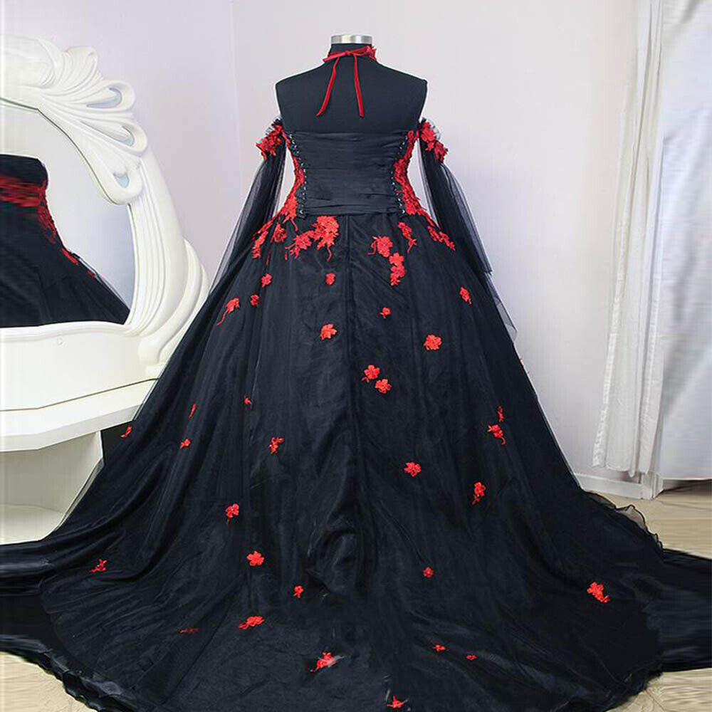 Vintage Rock Gothic Wedding Dress 2023 Black With Red Lace A Line Plus Size Church New Collection Boho Chic Women Bride Dress Elegant Hippies Vestidos