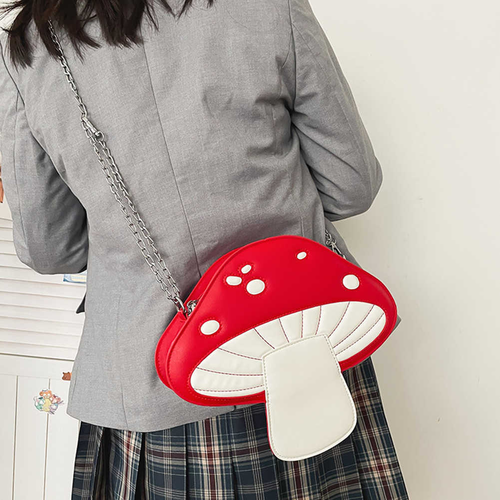 Shoulder Bags Women PU Leather Chain Crossbody Bags Cute Cartoon Mushroom Shape Messenger Bags Girls Handbags Casual Ladies Shoulder Bags 0212/23