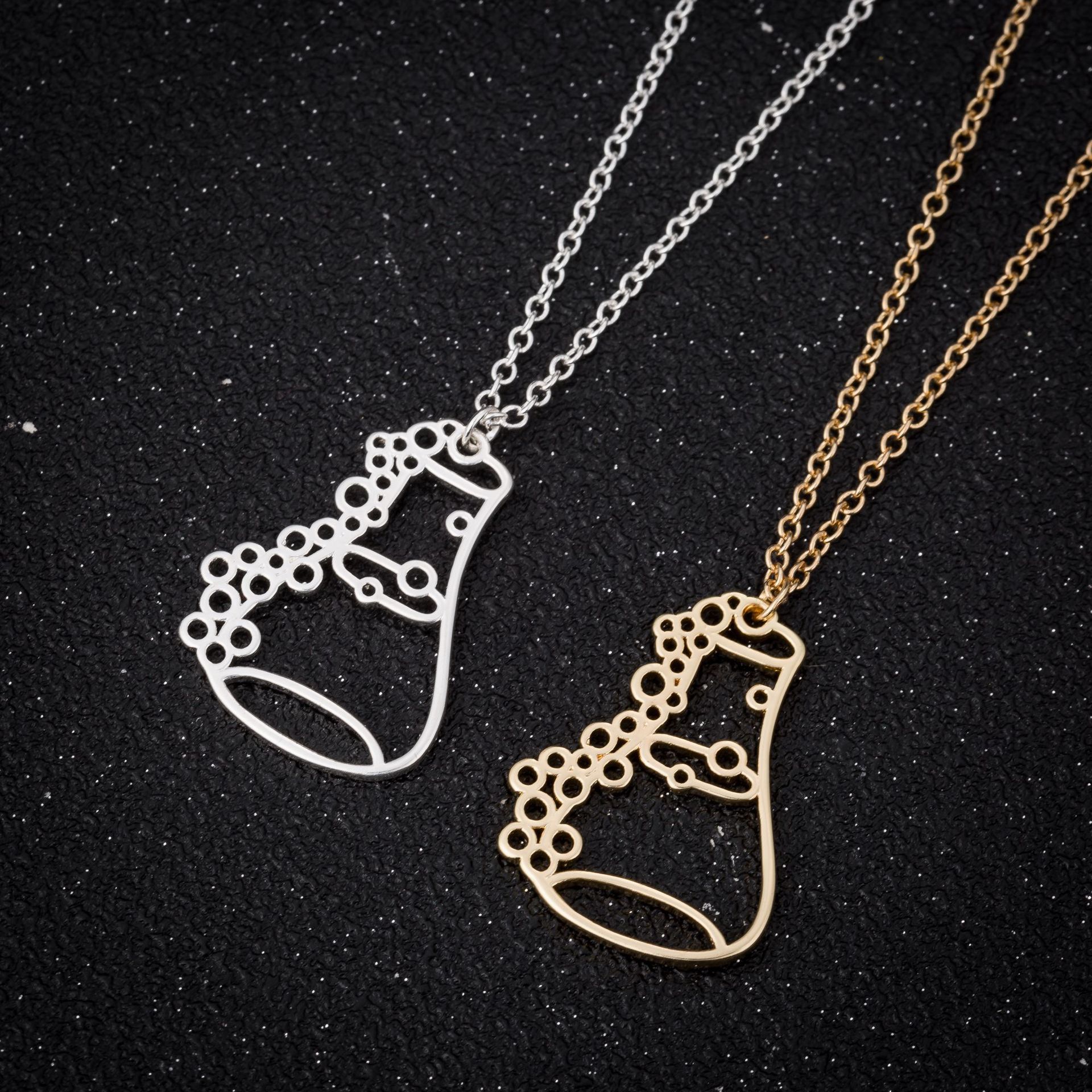 10PCS Erlenmeyer Flask Bottle Necklace Chemistry Laboratory Conical Chemical Molecule Measuring Potion Cup Choker Graduation Wish Lucky Gift