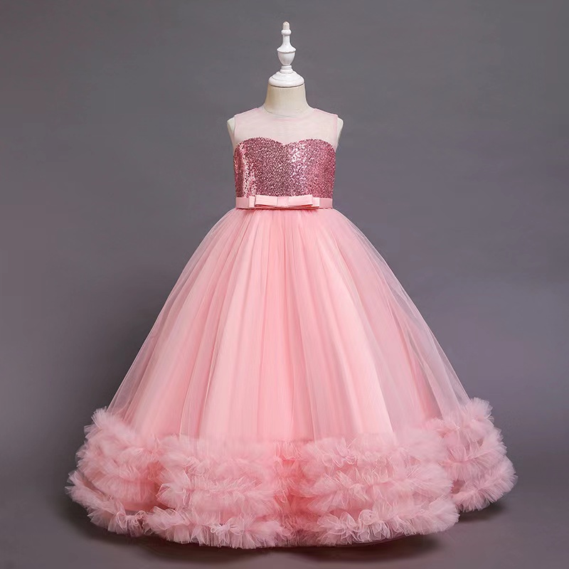Puffy Flower Girls Dresses 3D Flower V Neck Long Sleeve Kids Teens Pageant Gowns Birthday Party Dress For Wedding Cooktail Gown 2023